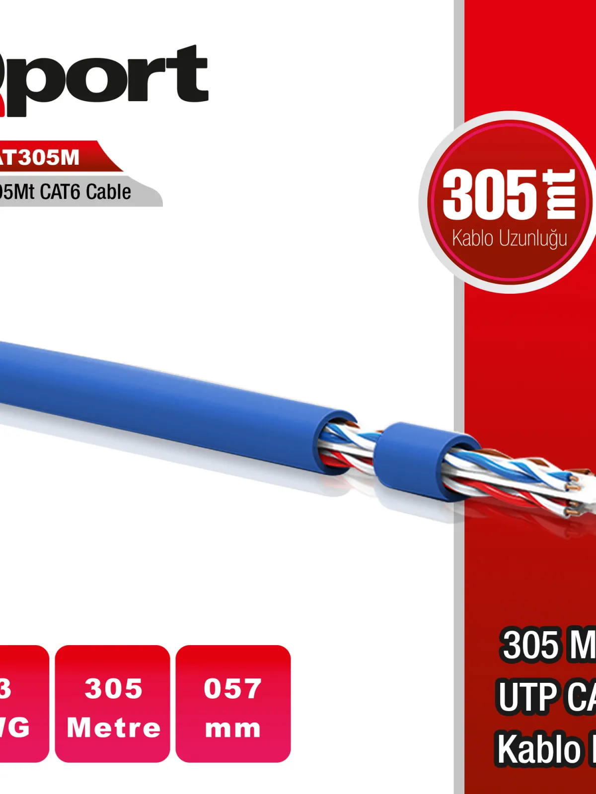 QPORT Q-CAT6M UTP 305M UTP 23AWG MAVİ NETWORK KABLO