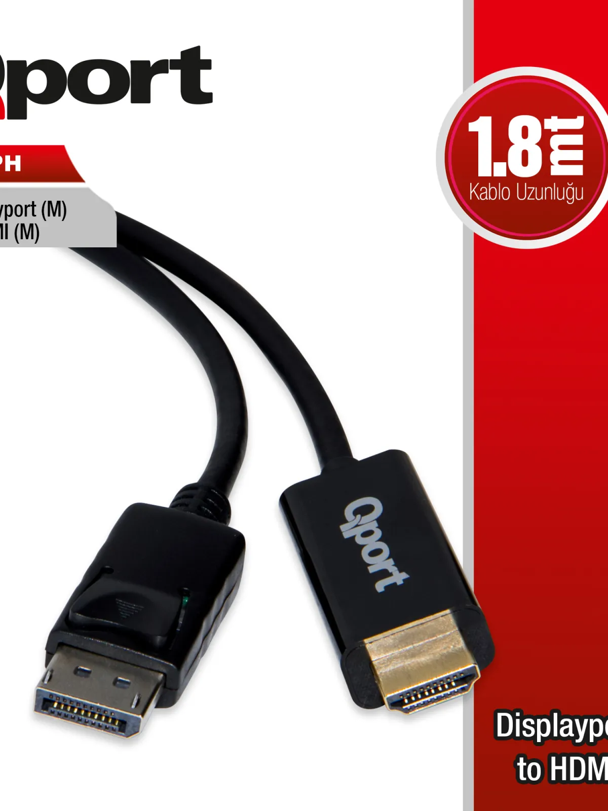 QPORT Q-DPH DISPLAY PORT TO HDMI CEVIRICI 1.8M KABLO