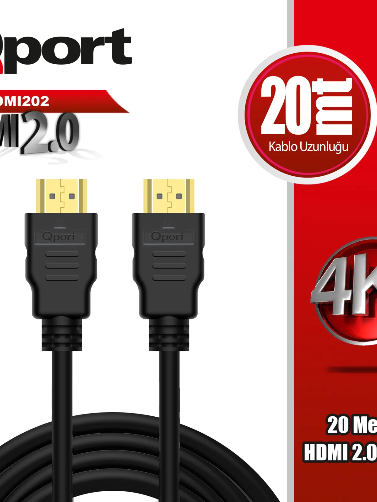 QPORT Q-HDMI202 HDMI 2.0 V ALTIN UÇLU KABLO 20 MT