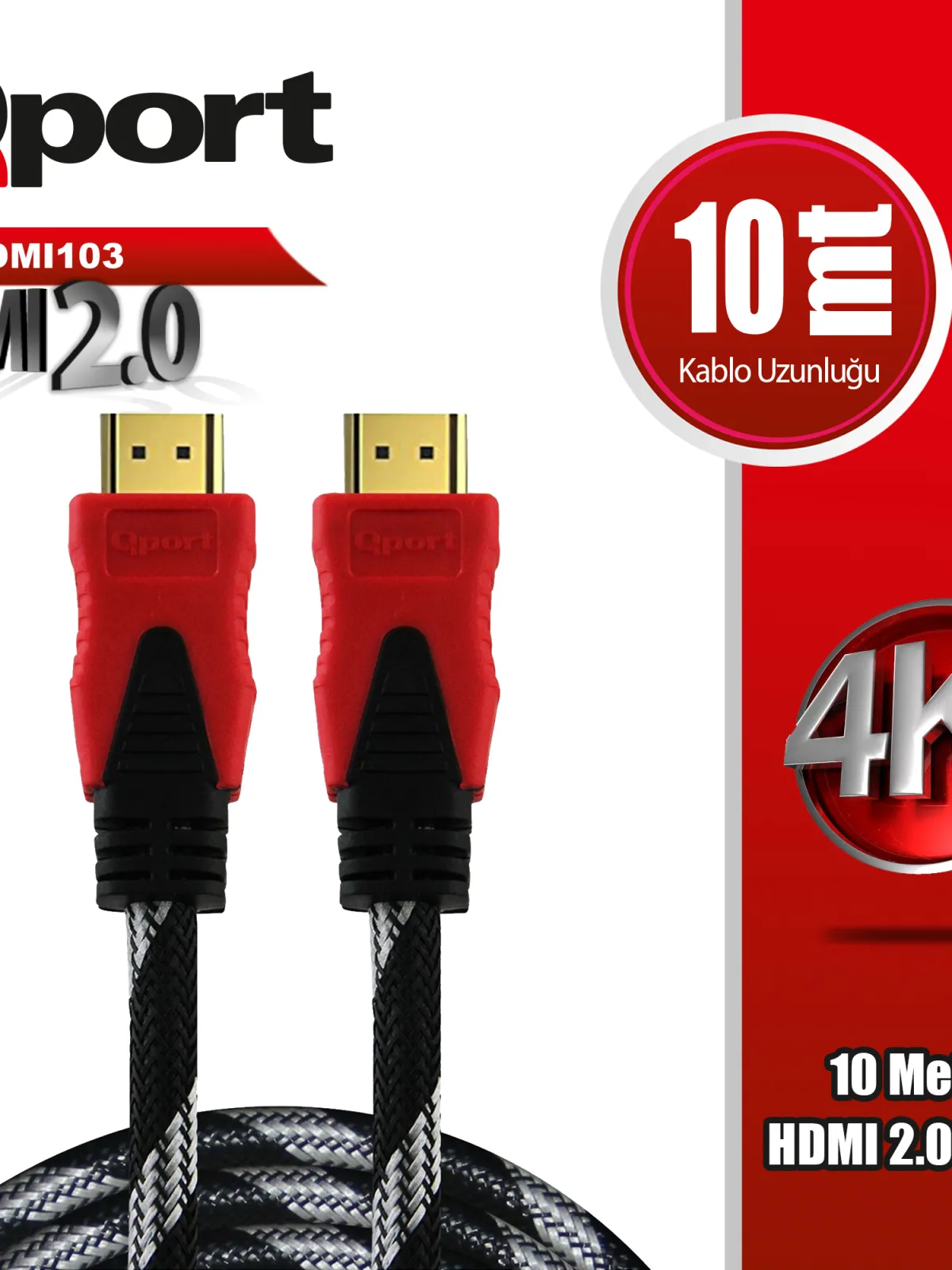 QPORT Q-HDMI103 10 METRE 2.0V 4K  ALTIN UÇLU ÖRGÜLÜ KABLO