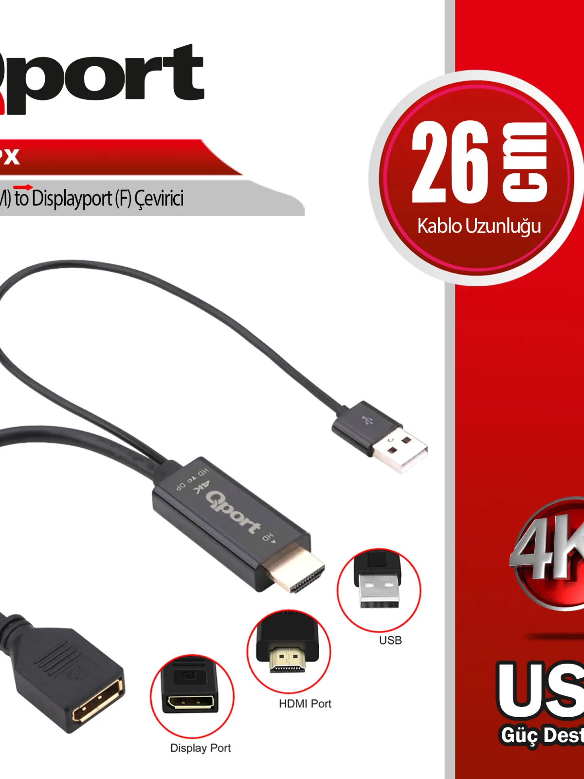 QPORT Q-DPX HDMI(M) TO DISPLAYPORT(F) ÇEVİRİCİ