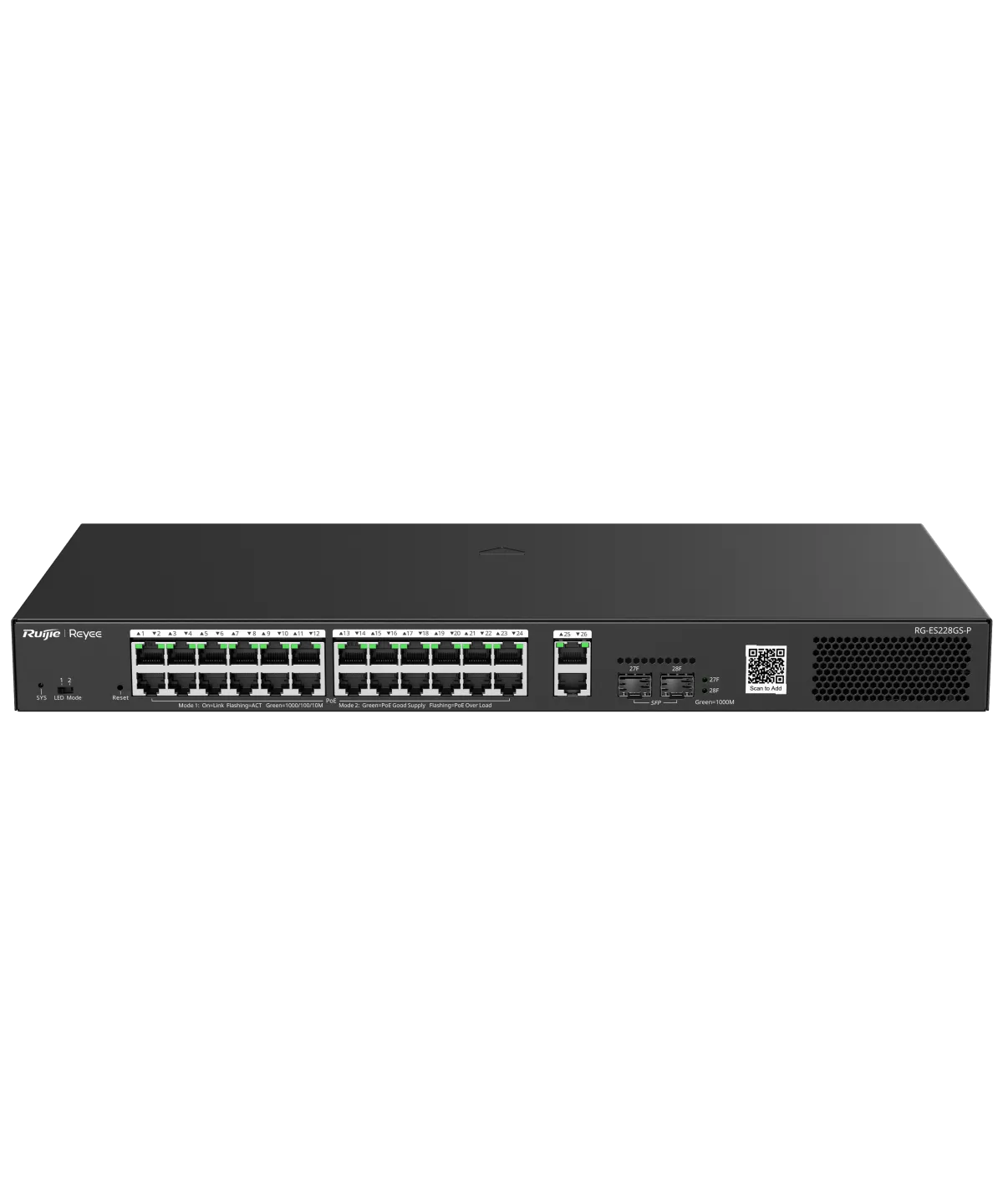 RUİJİE-REYEE RG-ES228GS-P 28 PORT 24XGE-2XGE/SFP 370W POE SWİTCH