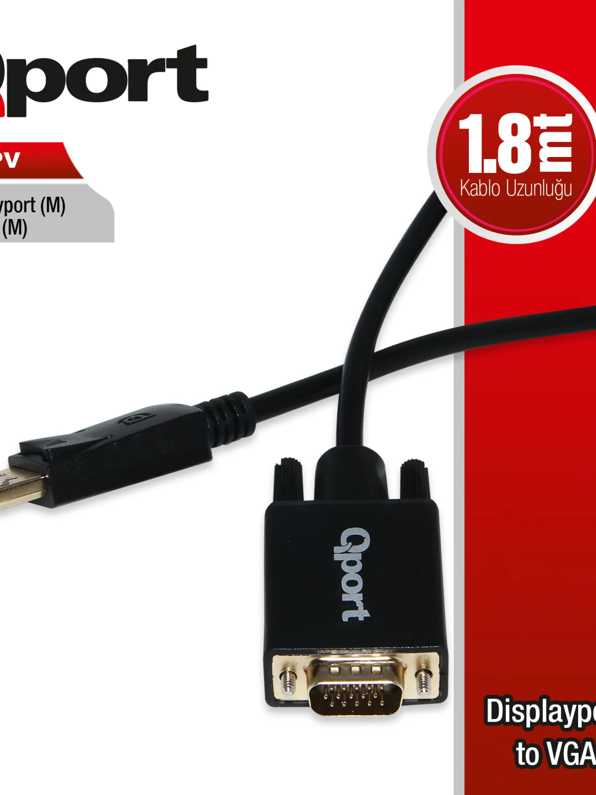 QPORT Q-DPV DISPLAY PORT TO VGA CEVIRICI 1.8M KABLO