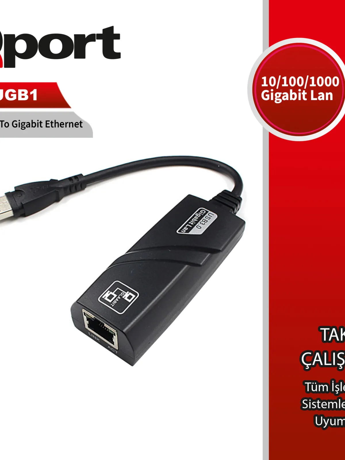 QPORT Q-UGB1 USB3.0 TO 10/100/1000 GB RJ-45 ETHERNET CEVIRICI