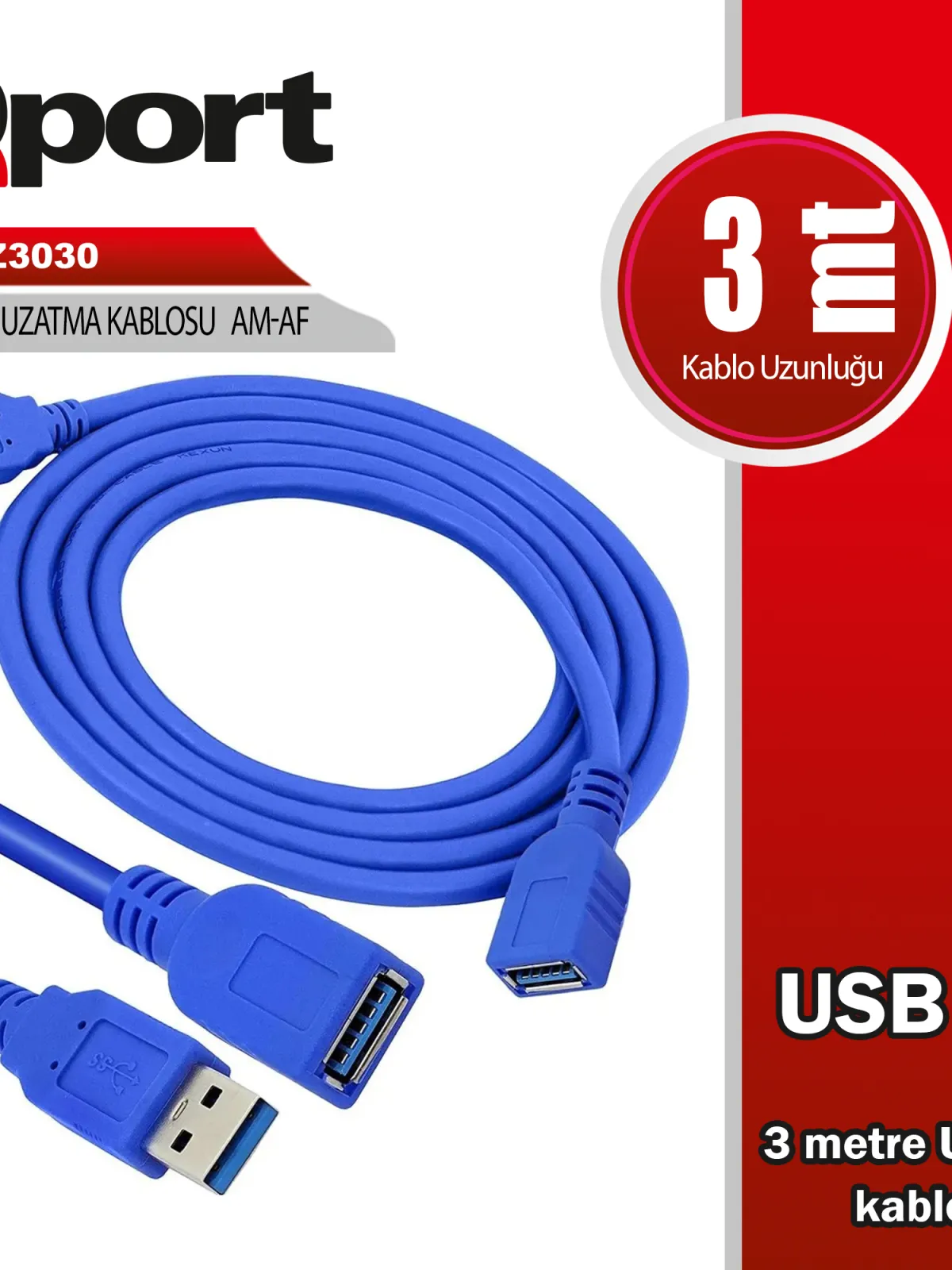 QPORT Q-UZ3030 USB3.0 3MT UZATMA KABLOSU
