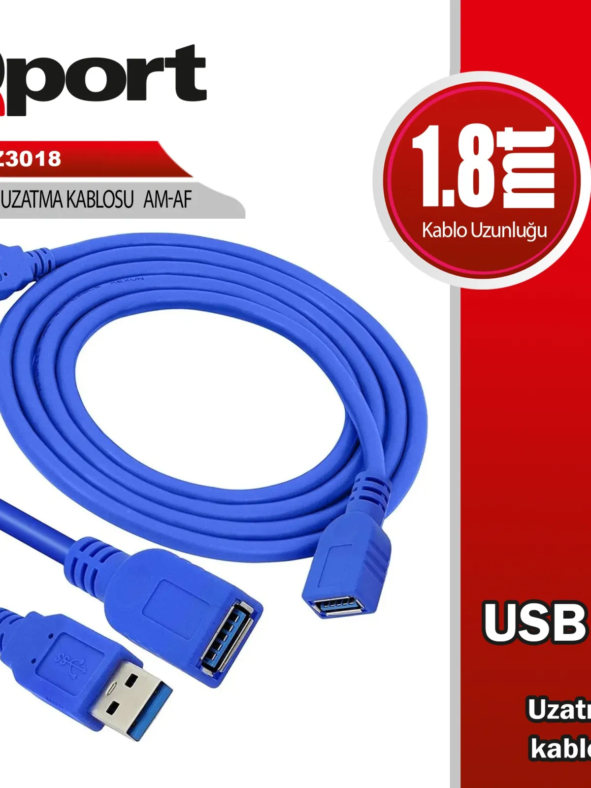 QPORT Q-UZ3018 1.8 METRE USB 3.0 UZATMA KABLOSU