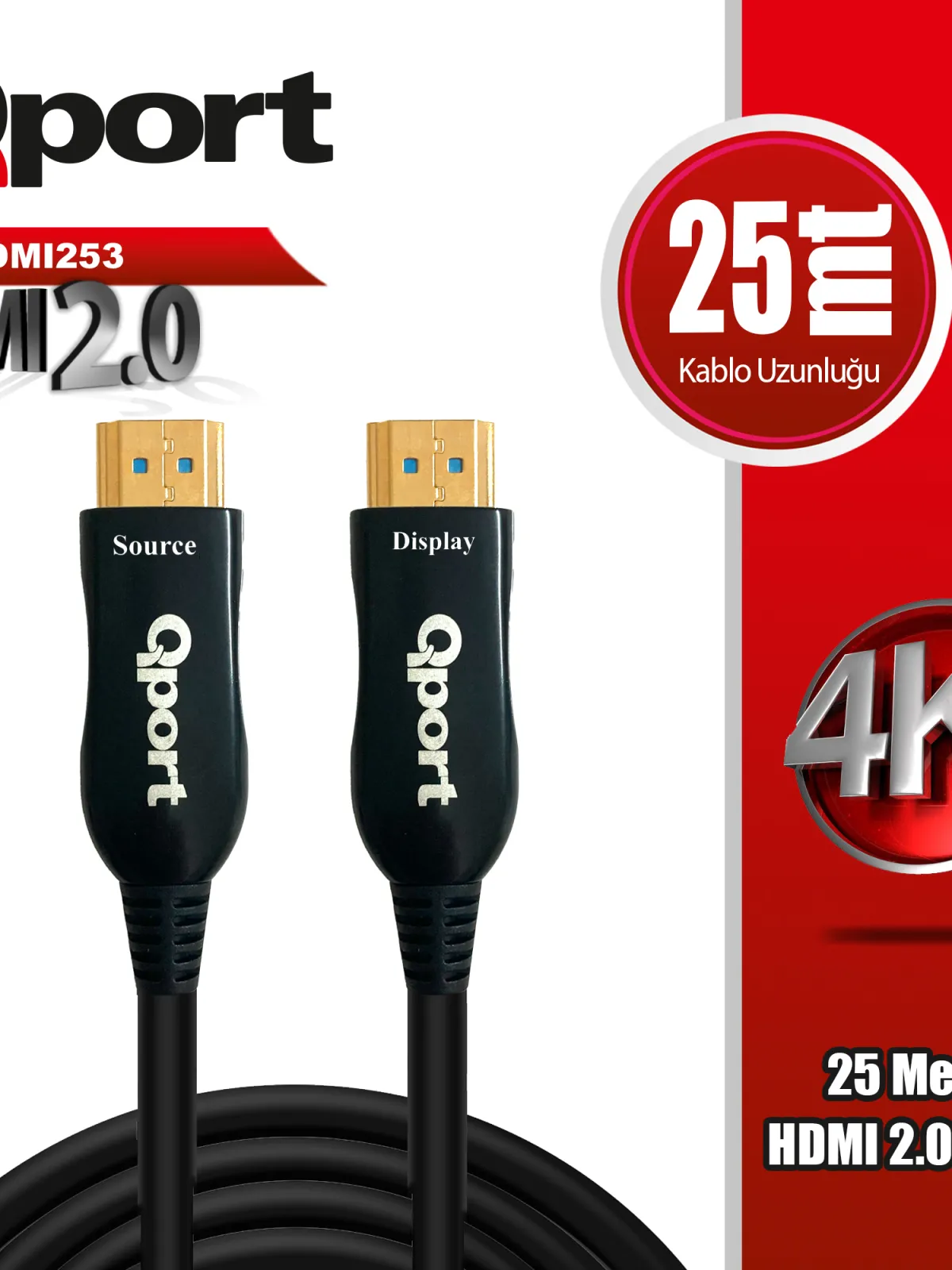 QPORT Q-HDMI253 HDMI 2.0 V ALTIN UÇLU KABLO 25 MT