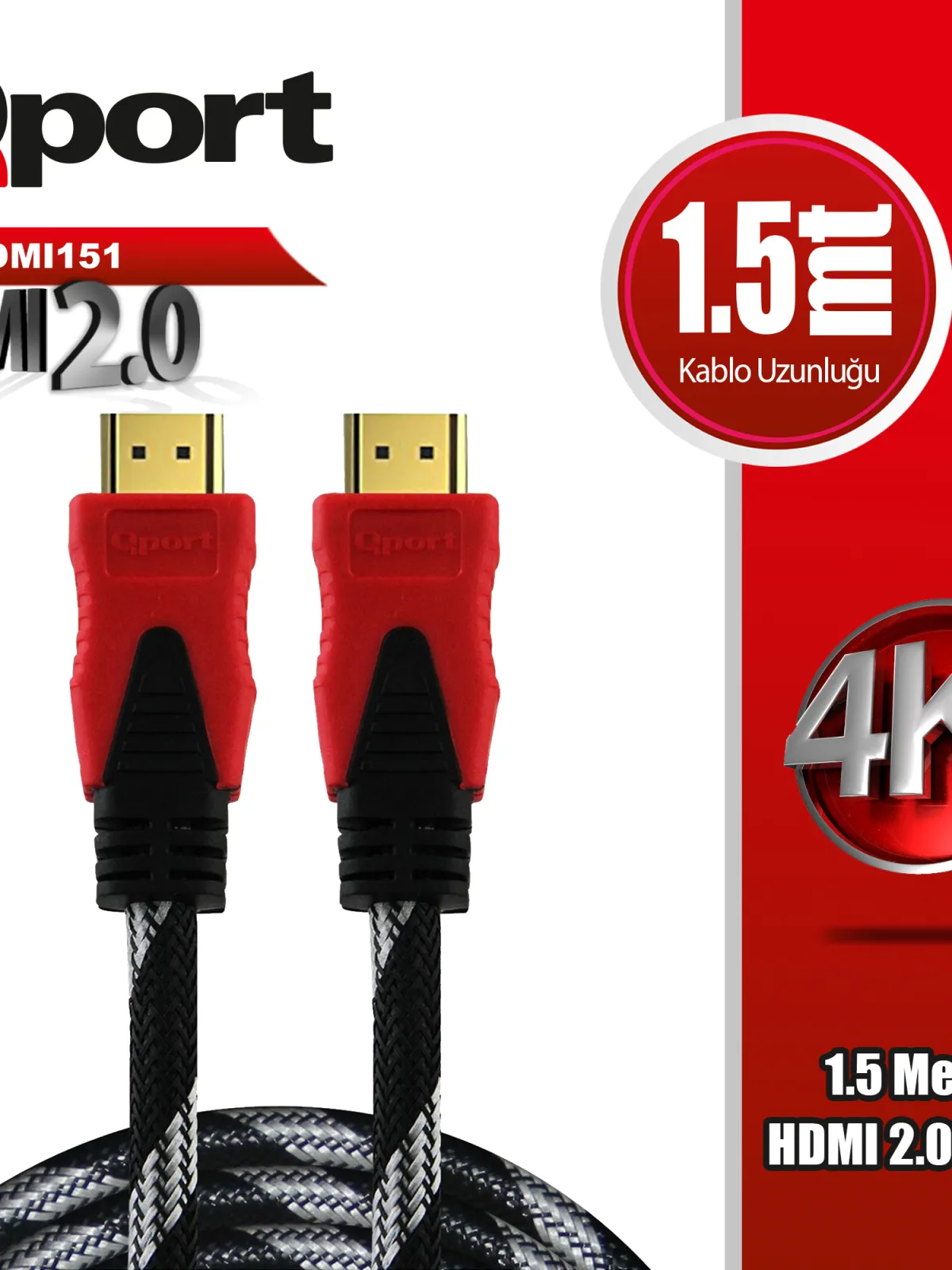 QPORT Q-HDMI151 1.5 METRE 2.0V 4K  ALTIN UÇLU ÖRGÜLÜ KABLO
