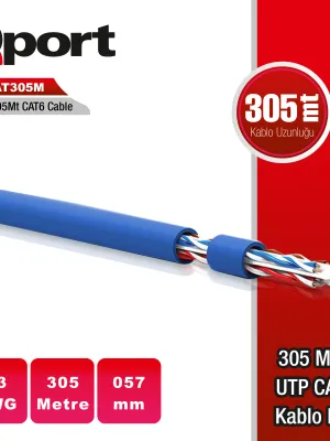 QPORT Q-CAT6M UTP 305M UTP 23AWG MAVİ NETWORK KABLO