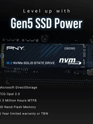 PNY CS2150 2TB  10200/8500 NVMe PCIe Gen5x4 M.2 SSD (M280CS2150-2TB-TB)