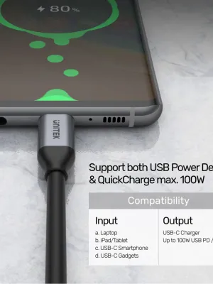 UNITEK USB-C 3.2 KABLO 1MT 10GBPS 4K (C14082ABK)