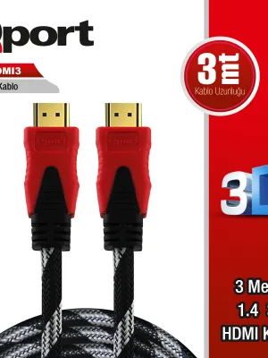 QPORT Q-HDMI3 HDMI 1.4 V ALTIN UÇLU KABLO 3 MT