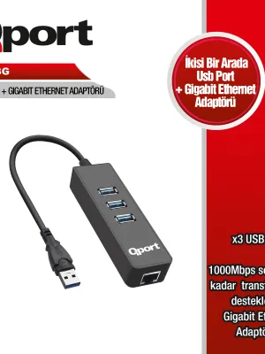 QPORT Q-U3G USB 3.0 ÇOKLAYICI/GIGABIT ADAPTÖR