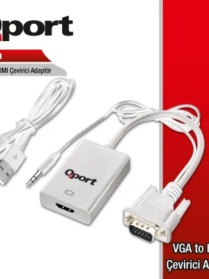 QPORT Q-VH VGA TO HDMI ÇEVİRİCİ + SES KABLOSU