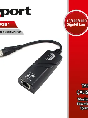 QPORT Q-UGB1 USB3.0 TO 10/100/1000 GB RJ-45 ETHERNET CEVIRICI