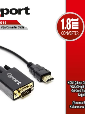 QPORT Q-HVG18 HDMI TO VGA ÇEVİRİCİ KABLO 1.8 MT