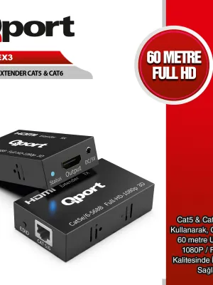 QPORT Q-HEX3 HDMI EXTENDER CAT6 60M 2 LI PAKET