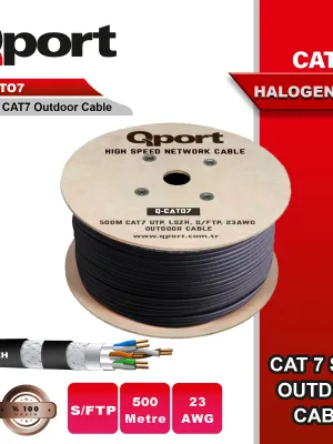 QPORT Q-CATO7 500M CAT7 LSOH S/FTP FULL BAKIR 23AWG SİYAH HALOGEN FREE KABLO