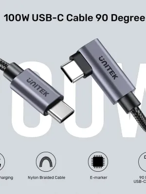 UNITEK TYPE-C HIZLI ŞARJ 90D 3MT 100W(C14123BK-3M)