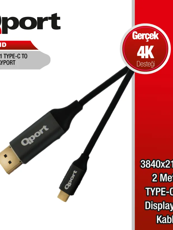Ürün QPORT Q-THD TYPE-C TO DISPLAY PORT 4K 2MT CEVIRICI KABLO Görsel