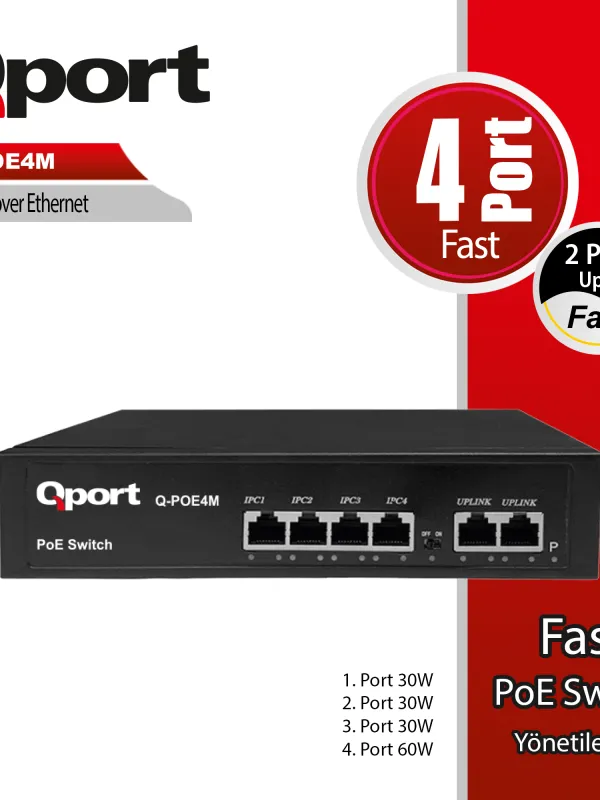 Ürün QPORT Q-POE4M 4 PORT 10/100 + 2 PORT 10/100 UPLINK POE SWITCH Görsel
