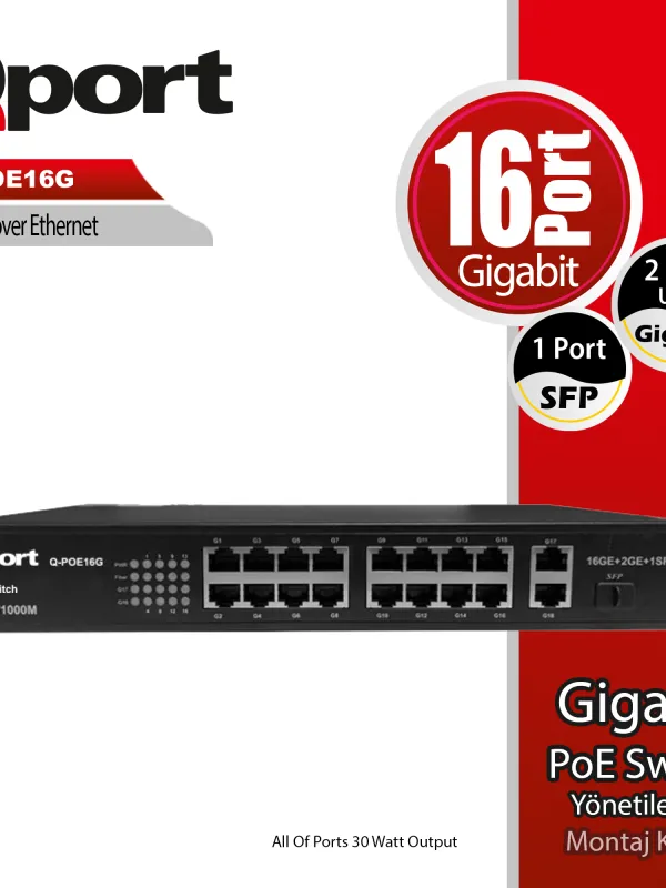 Ürün QPORT Q-POE16G 16 PORT GIGABIT + 2 PORT GIGABIT UPLINK POE SWITCH Görsel