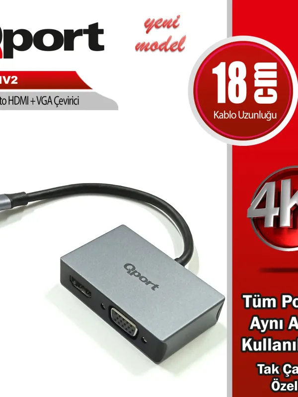 Ürün QPORT Q-THV2 TYPE-C TO HDMI/VGA CEVIRICI ADAPTÖR Görsel