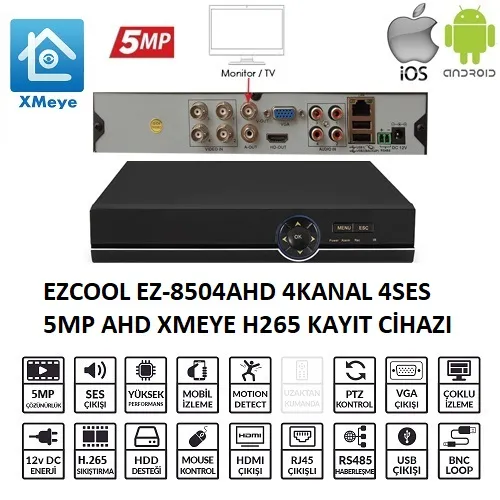 Ürün EZCOOL EZ-8504AHD 4 KANAL 5 MP 1HDD XMEYE KAYIT CİHAZI Görsel