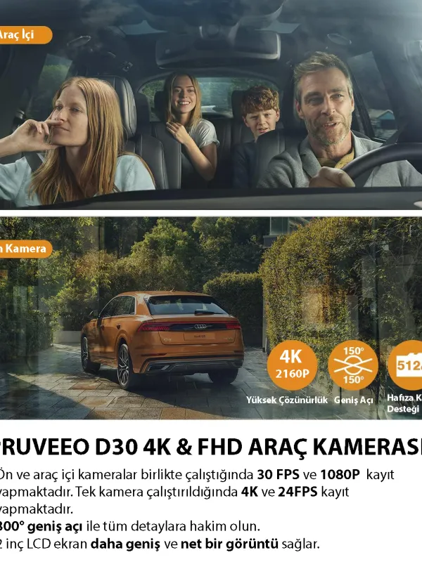 Ürün PRUVEEO D30 WI-FI 4K ARAC KAMERASI Görsel