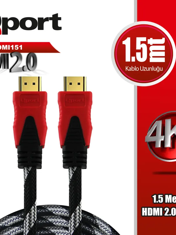 Ürün QPORT Q-HDMI151 1.5 METRE 2.0V 4K  ALTIN UÇLU ÖRGÜLÜ KABLO Görsel
