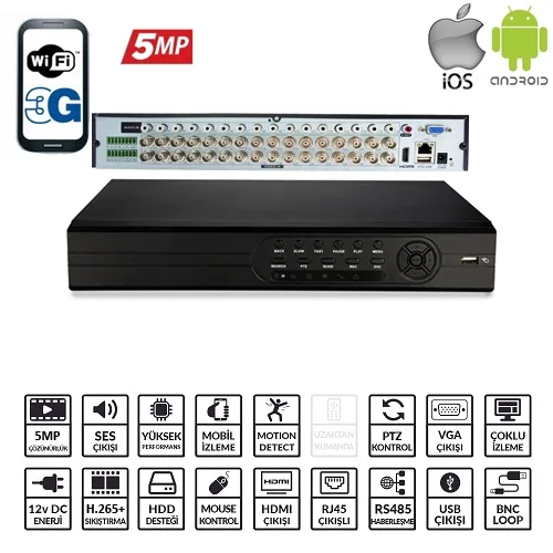 Ürün EZCOOL EZ-8732AHD 32 KANAL 2 HDD 5MP XMEYE KAYIT CİHAZI Görsel